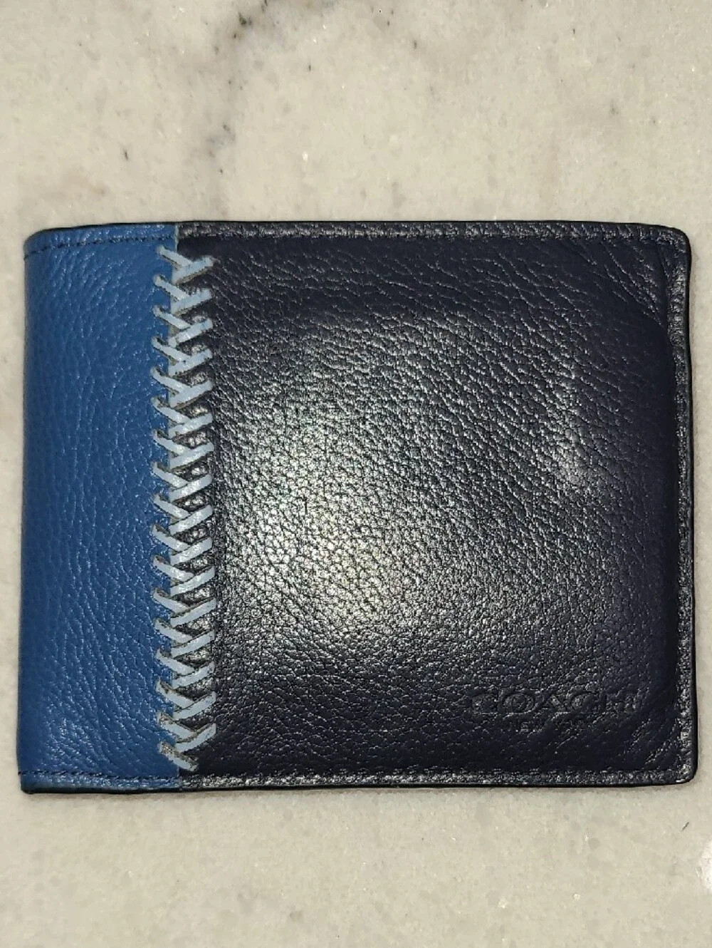 Coach Two-Tone Blue Leather Bifold Card & Key Holder